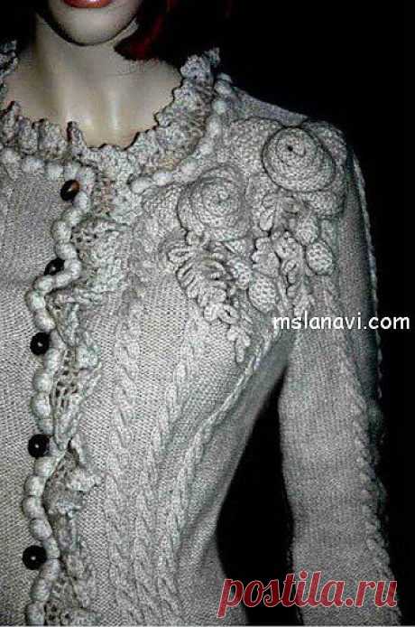 Красивый вязаный жакет спицами от Oscar de la Renta.
