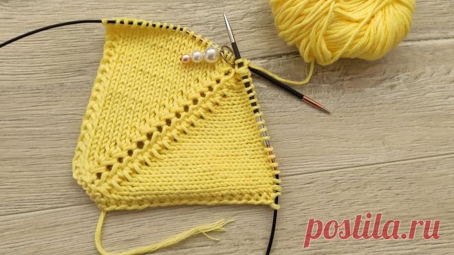 Ажурная цепь на линии реглана спицами 🔱 Lace Reglan Line pattern Выполняется на 4х петлях.Поставить маркеры на месте регланных линий.С лиц. стороны: вязать лицевыми до последних 2х петель перед маркером, (2 вместе лиц. впр...