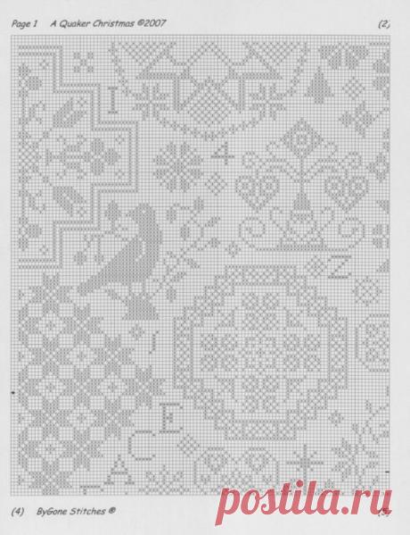 Quaker Christmas Sampler • 3/8 Page 1 of Chart | Needlecraft