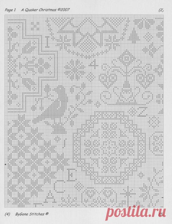 Quaker Christmas Sampler • 3/8 Page 1 of Chart | Needlecraft