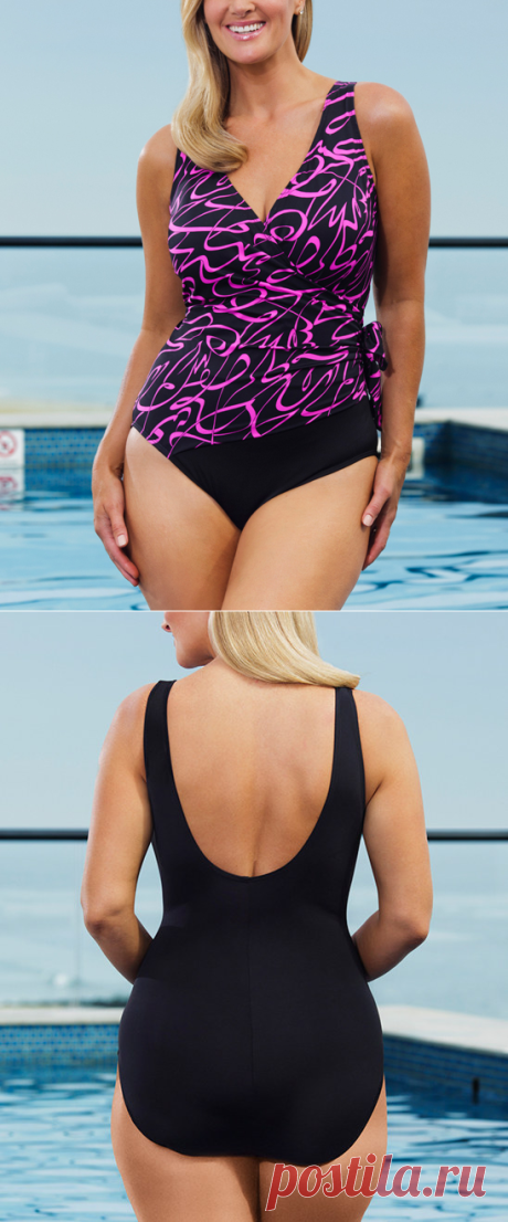 Longitude Black &amp; Pink Noontide Side-Tie Surplice One-Piece - Plus Too | zulily