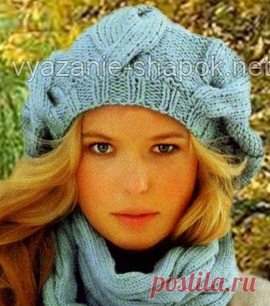 Красивый берет спицами с поперечными косами | ВЯЗАНИЕ ШАПОК: женские шапки спицами и крючком, мужские и детские шапки, вязаные сумки
