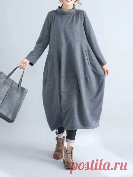 Casual Loose Plus Size Solid Color Hooded Midi Dresses