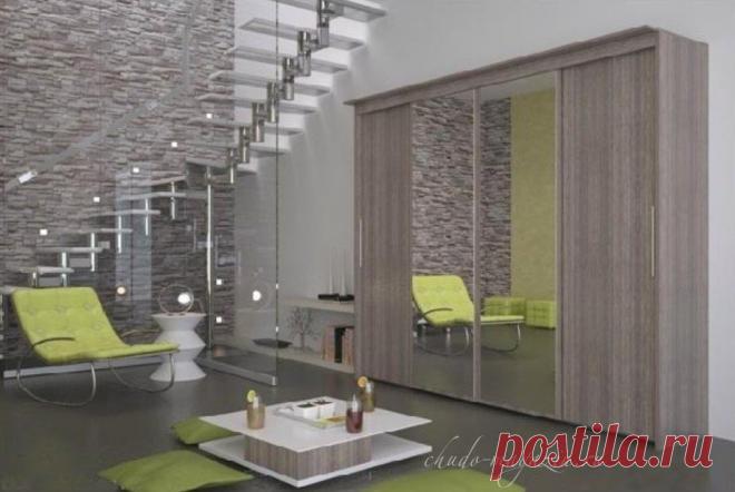 Шкаф купе серого цвета с зеркалом Эк-33. В интернет-магазине Chudo-magazin.ru в Москве.