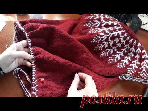 Круглая кокетка спицами. Лопапейса. Часть 5. Жаккард по низу.