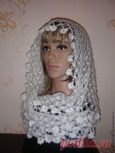 Шаль соломоновыми петлями - белый,однотонный,шаль,мягкая пряжа,красивый подарок