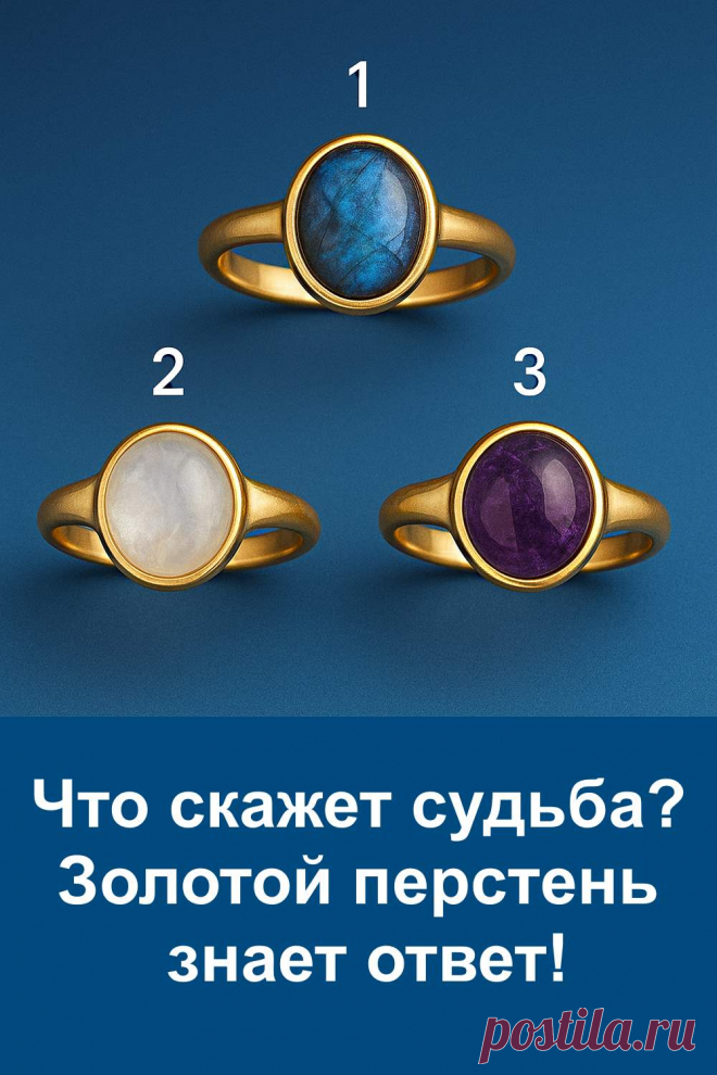 Этот тест основан на старом поверье о том, что украшение способно передать человеку важное послание судьбы. На изображении три золотых перстня, и каждый из них несёт собственный знак. Один из камней обязательно привлечёт взгляд первым, и именно это станет ключом к тому, что приготовила судьба. Простой, понятный и расширенный тест для тех, кто хочет получить намёк на будущее.судьба. Простой, понятный и расширенный тест для тех, кто хочет получить намёк на будущее.