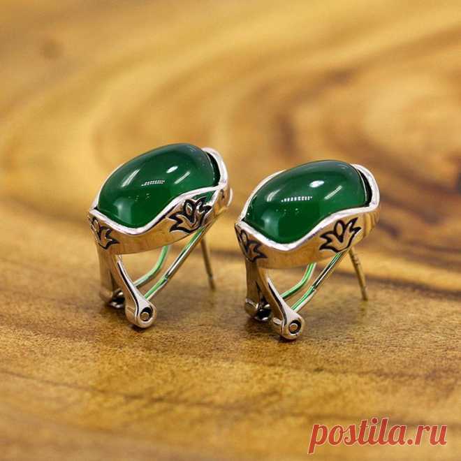 Chrysoprase Earrings-Sterling Silver Chalcedony | Etsy