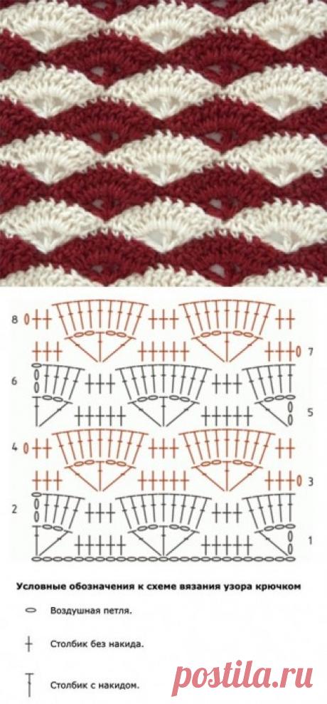 Многоцветный узор &quot;Ракушки&quot; крючком № 4.