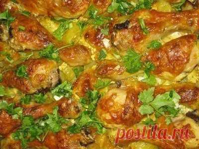 рецепт Куриные голени в сметане с картошкой