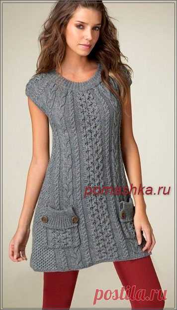 Туника вязаная спицами с рельефным узором