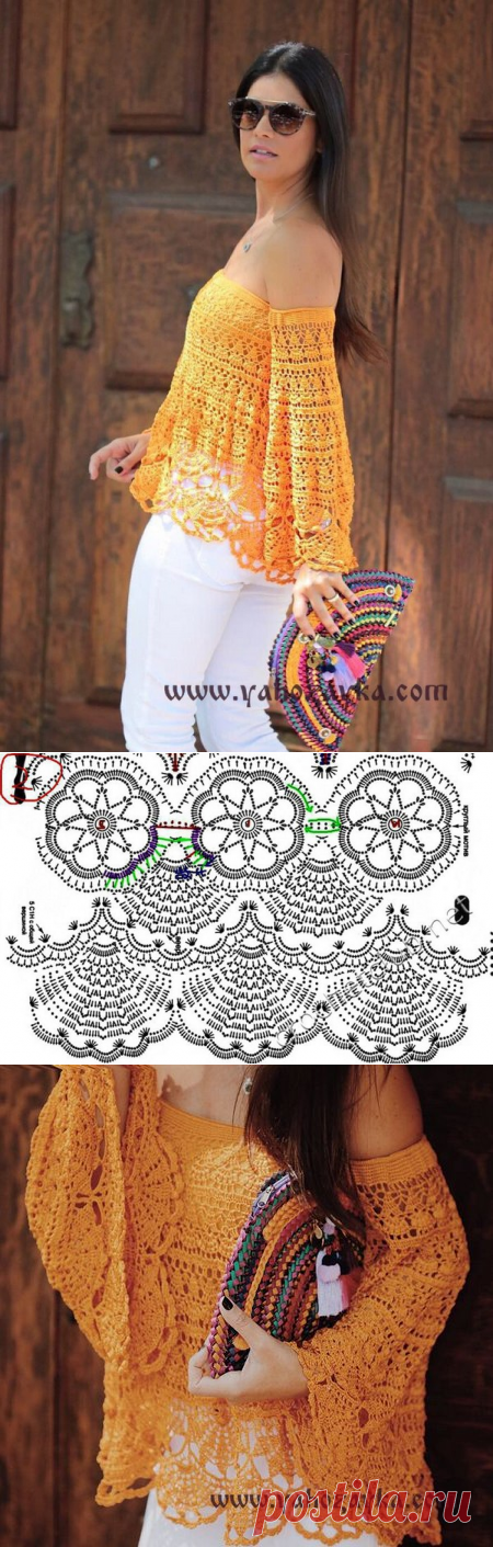 Блузка с открытыми плечами крючком.  Красивая блузка из ажурных мотивов | Я Хозяйка