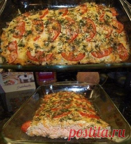 Запеченная рыба с рисом и овощами