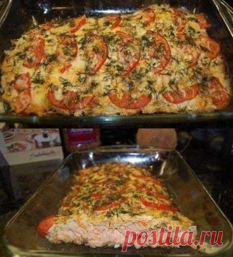 Запеченная рыба с рисом и овощами