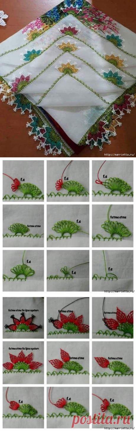 Игольное кружево на носовых платочках