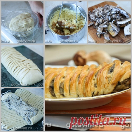 Плетеный пирог из хрущевского теста с картофелем и грибами