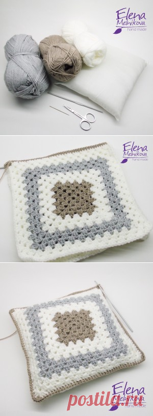 Подушка из бабушкиного квадрата с ажурной обвязкой — Часть 1 | Crochet-Story.ru