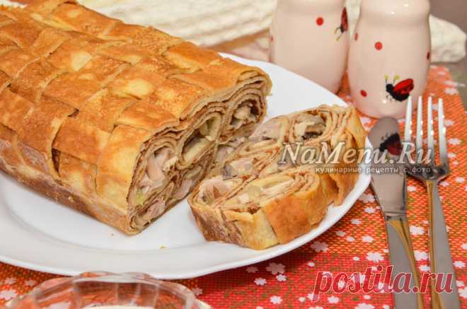 Блинный пирог с курицей и грибами, рецепт с фото Сейчас я расскажу вам как готовится очень вкусный и быстрый в приготовлении блинный пирог с курицей и грибами. Рецепт приготовления с фото я для вас любезно описала.