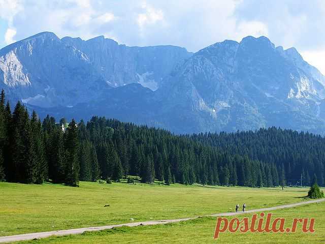 (3) Фејсбук 
Mountainbikers below Durmitor massif. Peaks from left: Savin Kuk (2313 m), Sljeme (2455 m, behind) and Medjed (2287 m). Photo was taken from the way to Churevac viewpoint of Tara Canyon.