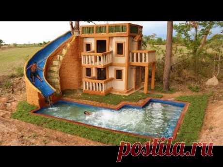 Build  Water Slide Park  Into Underground Swimming Pool and Swimming pool Top 3 Story Design House