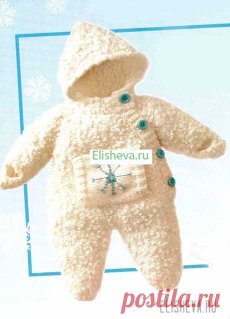 Комбинезон для новорожденного &quot;Снежинка&quot;, вязаный спицами | Блог elisheva.ru
