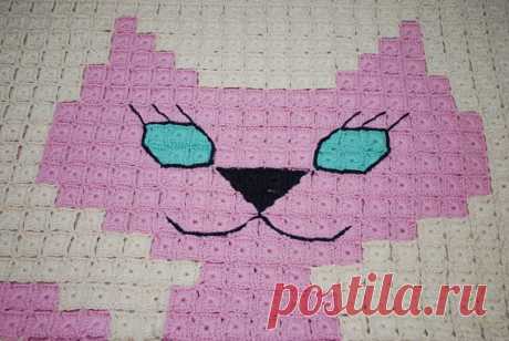 woolen blanket pink cat soft warm rug crocheted blanket
