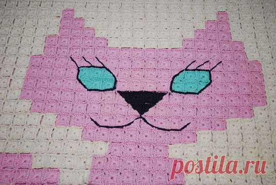 woolen blanket pink cat soft warm rug crocheted blanket