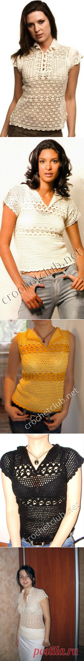 Просто и эффектно - кофточка-поло крючком.