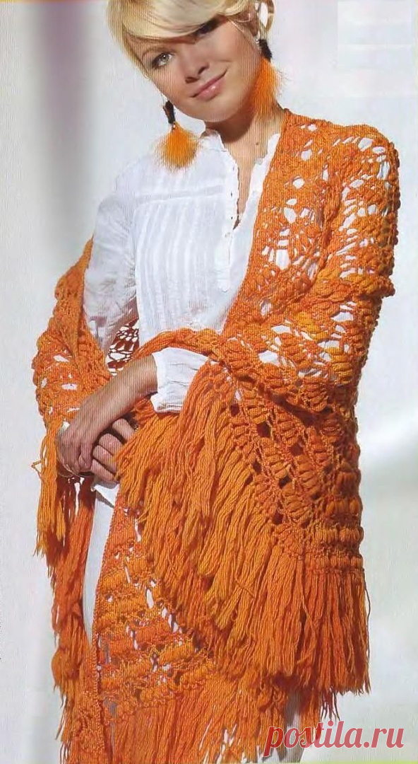 Полукруглая ажурная шаль крючком. Схема. / knittingideas.ru