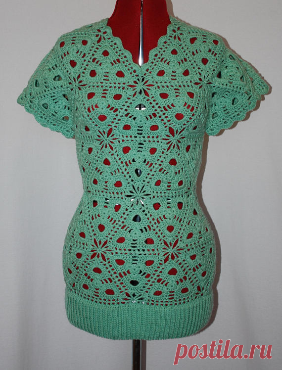 Cute crochet mint tunic crochet vest mint waistcoat sweater