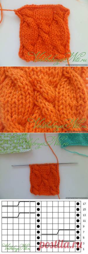 Красивый узор из кос для шапок. Фото, схема и описание.