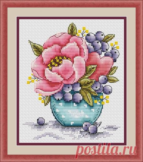 Peony Counted Cross Stitch Pattern Pdf Wild Pink Flowers 1F9