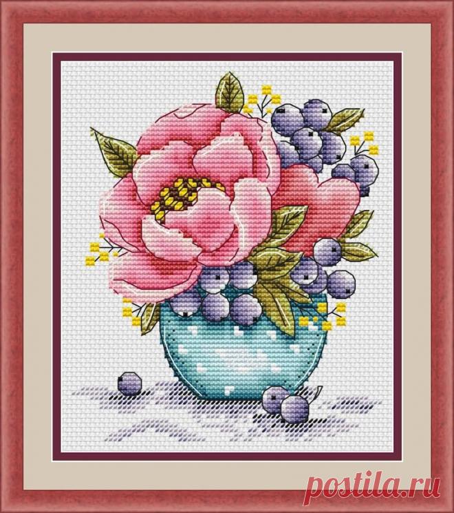 Peony Counted Cross Stitch Pattern Pdf Wild Pink Flowers 1F9