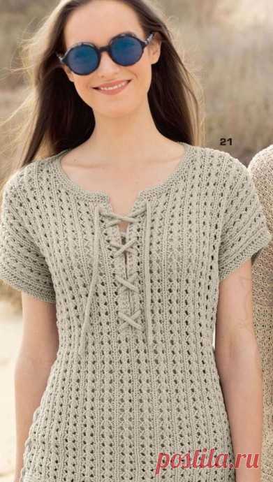 Ажурный пуловер без рукавов, вяжем спицами