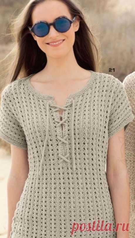 Ажурный пуловер без рукавов, вяжем спицами