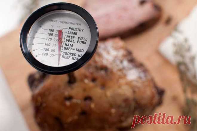 Таблица температур готовности мяса и птицы - Вкусный Блог С жареными и запеченными продуктами у неопытных кулинаров периодически случаются ситуации, когда блюдо на выходе получается либо передержанным и оттого суховатым, либо сыроватым и, соответственно, еще не пригодным к подаче на стол. Более прожженные и умудренные опытом повара могут определять готовность того же стейка, например, на ощупь – по упругости…
