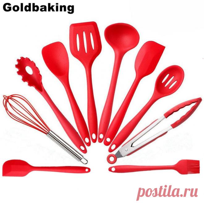 10 шт. силиконовые Кухня Столовая посуда набор Термостойкие и антипригарное силикона Пособия по кулинарии комплект купить на AliExpress