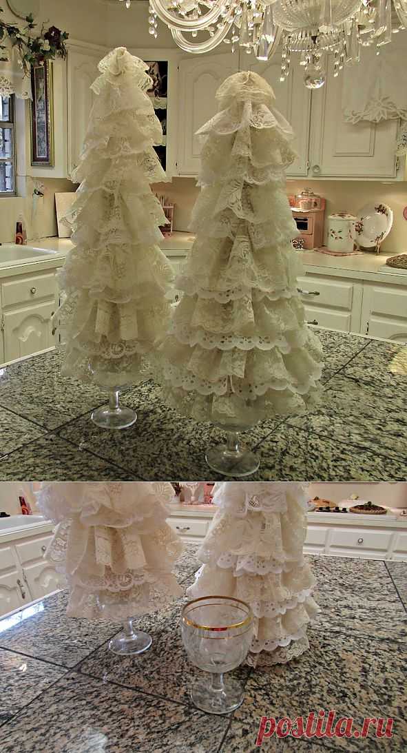 Кружевные елочки на бокале.