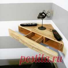 Reclaimed Pallet Wood Corner Wall Mount Floating Shelf Hidden Drawer Rustic Chic