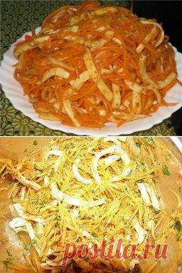 Морковь по-корейски с кальмарами (мой вариант ХЕ) : Салаты