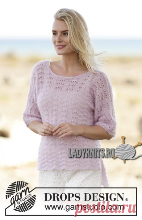 Ажурный джемпер с удлинённой спинкой "Шёлковые волны". Спицами. Все размеры. / ladyknits.ru