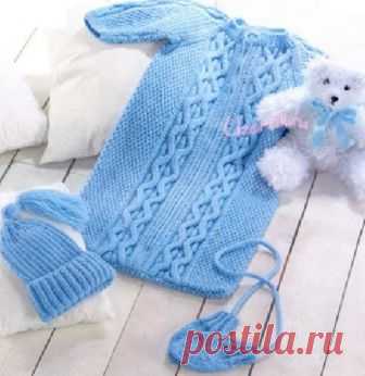 Вязаный комплект для новорожденного: конверт, шапочка и варежки - Вязание крючком и спицами, схемы | Узорчик.ру