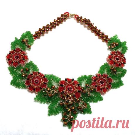 Колье "Nochebuena" и кулон "Праздничный" | biser.info - всё о бисере и бисерном творчестве