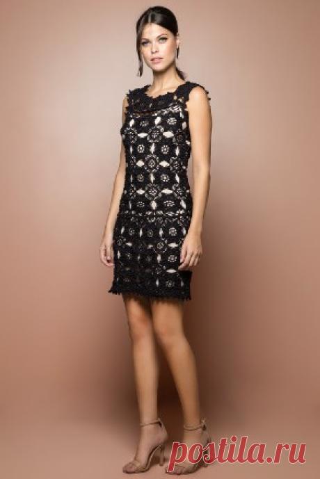 Vestido Crochet Mikonos Preto - Vanessa Montoro - vanessamontoro
