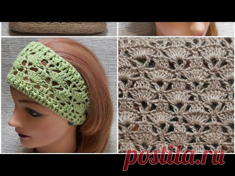 Повязка крючком простым универсальным узором❤😍👍
