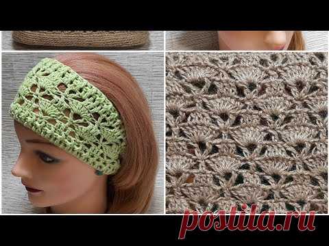 Повязка крючком простым универсальным  узором❤😍👍