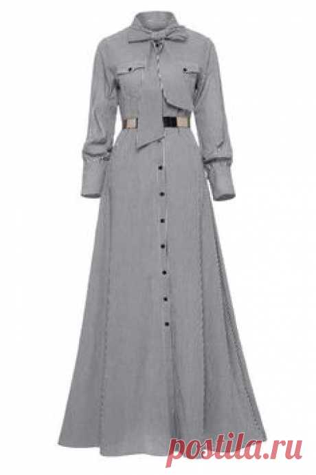 Ericdress Tie-Neck Button Bow Long Sleeve Women's Maxi Dress