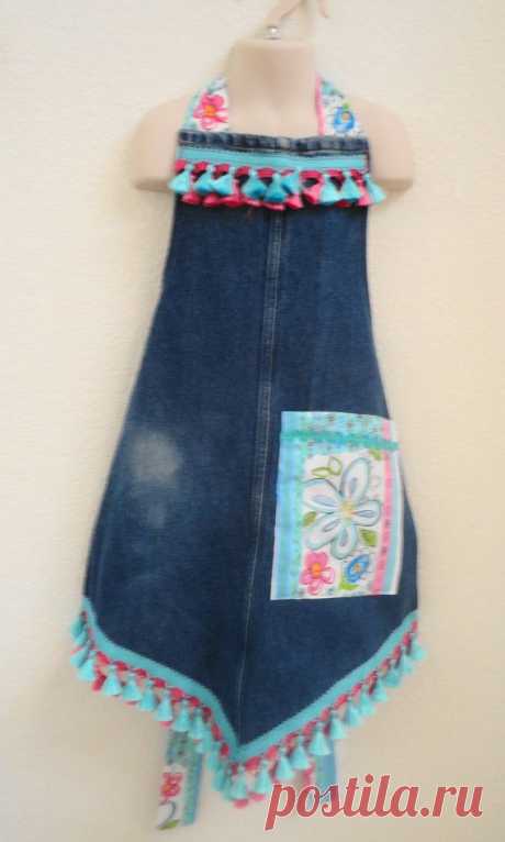 Recycled Denim Jeans Apron Unique Shape Sized от LizandLaurie