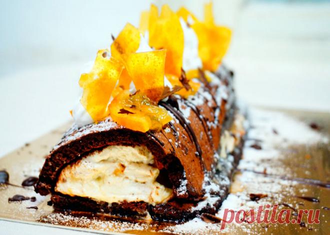 Шоколадное полено с мандариновым мармеладом