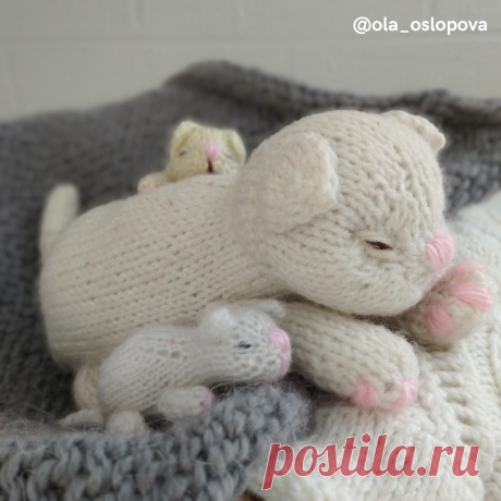 Мастер класс по вязанию игрушек спицами. Кошка с котятами. Вяжем кошку спицами и котят. Котята получились 7 см.